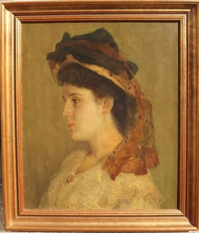 null Ecole Française du XIX ème, 

Portrait de femme,

huile sur toile.

56 x 45...