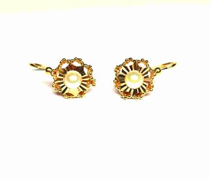 null Paire de boucles d'oreille en or jaune système dormeuses ornées par 2 perles...