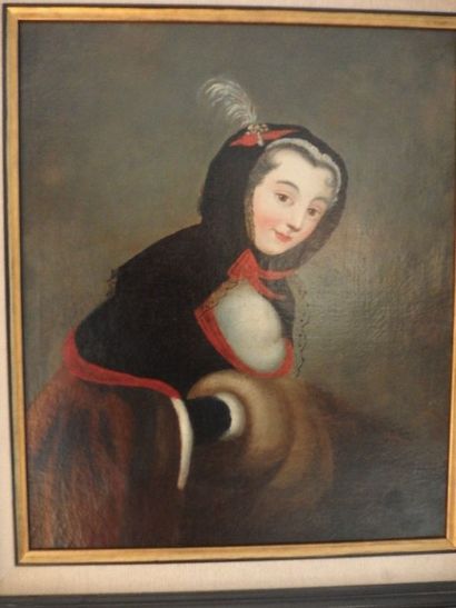 null D'après VAN LOO (XVIIIème), 

Femme au manchon, 

huile sur toile, 

54 x 44,5...