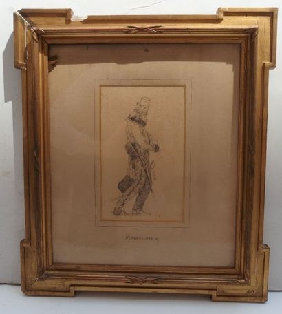 null Ernest MEISSONIER (Lyon 1815 - Paris 1891), Hussard réglant son étrier, dessin...