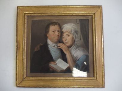 null Ecole française du XIXème, Portrait d'un couple, aquarelle encadré, 60 x 63...