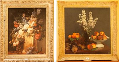 D'après une école HOLLANDAISE du XVII ème Natures mortes aux fleurs et fruits, Paire...