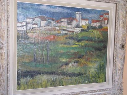 Benjamin BENMAYOR (1920-1999) "Paysage au village blanc", Huile sur toile signée...