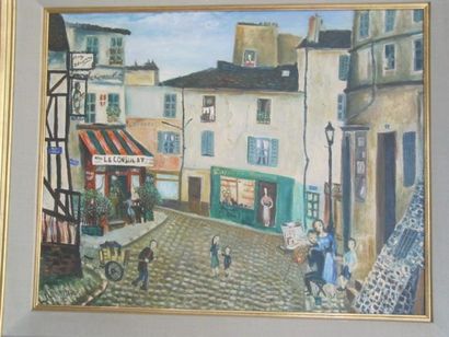 Jean RAFFY LE PERSAN (né en 1920) "Rue pavée", Huile sur toile signée et datée 53....