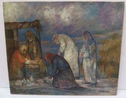 VEVERS (XX ème) VEVERS (XX ème), 

Nativité, 

huile sur toile signée. 

60 x 73...
