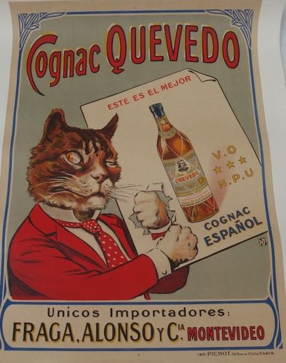 Quevedo Affiche publicitaire pour le cognac espagnol Quevedo. 78 x 59 cm. (entoi...