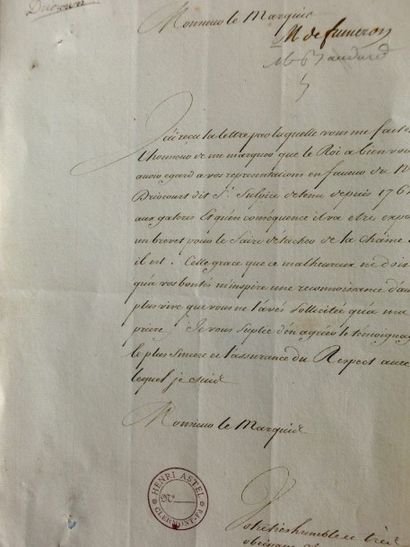 GRIBEAUVAL, Jean-Baptiste VAQUETTE de. 1 page, Paris le 11 janvier 1771, à M. le...