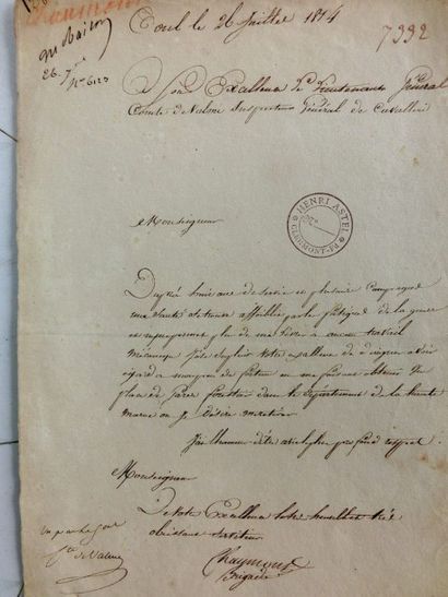 KELLERMANN, François Étienne. Lettre adressée par le Brigadier Chaumont au Comte...