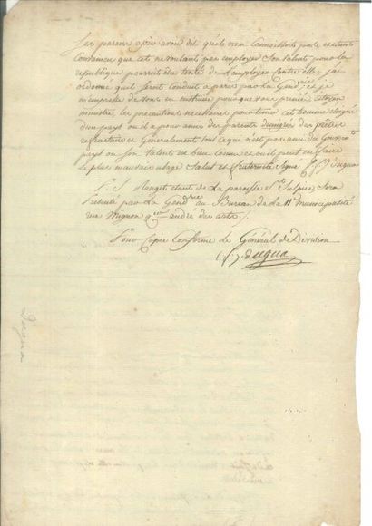 DUGUA, Charles. Général… 1 lettre adressée au Ministre de la Police Générale (Merlin...