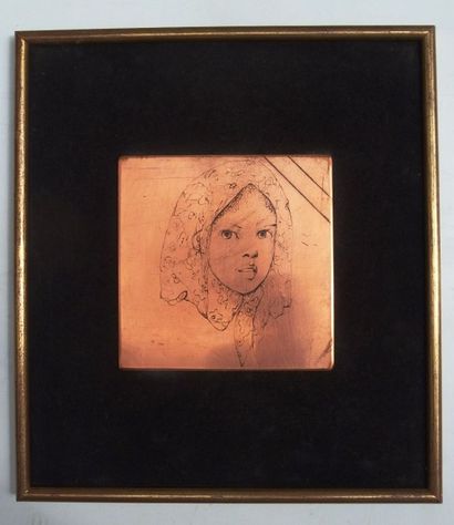 null Leonore FINI (1908-1996),

Portrait de jeune fille portant un foulard,

Cuivre...