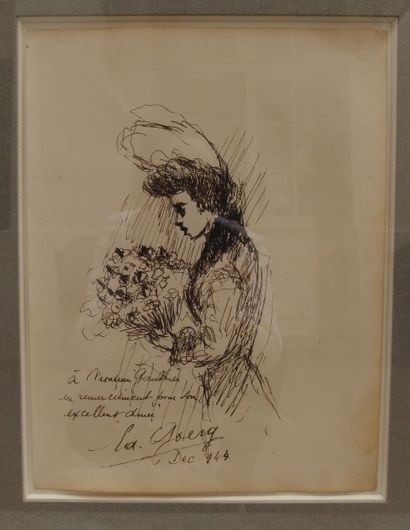null Edouard GOERG (1893-1969),

Femme au bouquet de fleurs,

Encre dédicacé, signée...