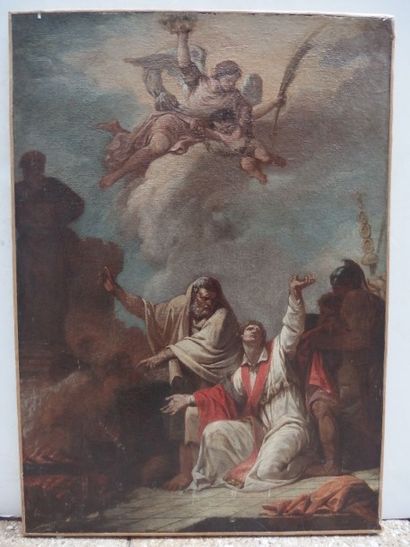 null Ecole FRANCAISE XVIIIème,

Le martyre de Saint Laurent de Rome,

Huile sur toile,

70...