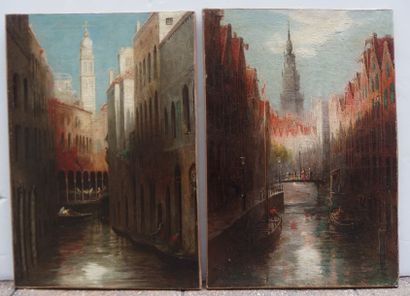 null BURGERS (XIX ème), 

Venise, 

paire d'huiles sur toile. 65 x 45 cm. (rento...