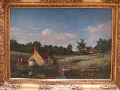 null Antoine CHINTREUIL (1814-1873),

Paysage à la lavandière,

Huile sur toile signée.

63...