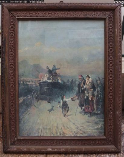 null Ecole NAPOLITAINE vers 1900, 

La Diligence, 

huile.

64 x 47 cm.