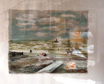 null Emilio GRAU-SALA (1911-1975),

Scène de cavalier sur la plage environs de Deauville,

Lithographie...