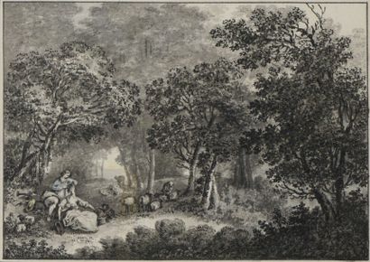 null LIBETRAU,

Scène galante,

Plume et lavis sur papier SBG et daté 1772.

14 x...