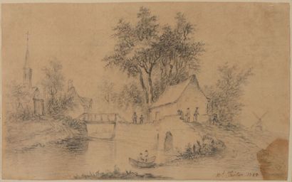null TRISTAN, 

Village à la rivière,

Crayon sur papier SBD et daté 1793.

11 x...