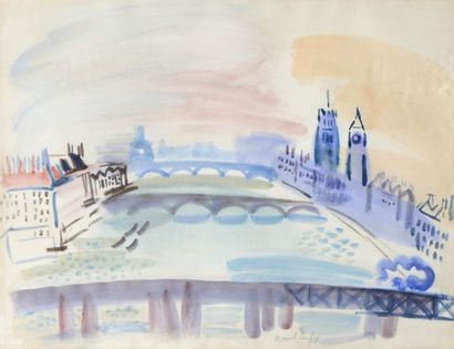 Raoul DUFY (1877-1953) Raoul DUFY (1877-1953),

La Tamise, Londres, circa 1930,

Aquarelle,...