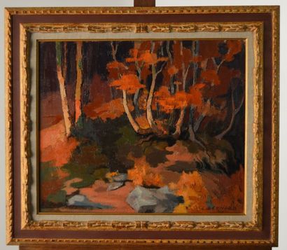 BERNARD L. (XIX-XXème), BERNARD L. (XIX-XXème), Forêt en automne, 1924, Huile sur...