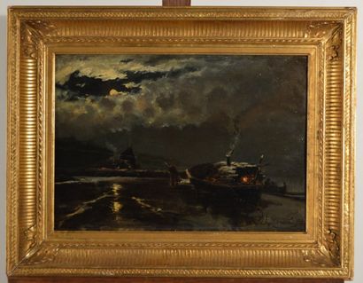 BAUDIT Amédée (1825-1890), BAUDIT Amédée (1825-1890), Port, huile sur bois, signé...