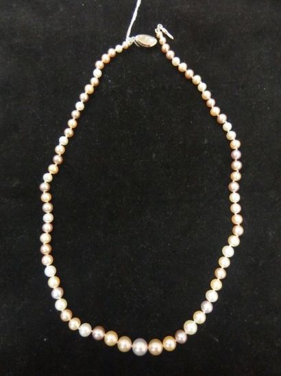 null Collier de perles multicolores en chute au centre, 46 cm, fermoir en argent