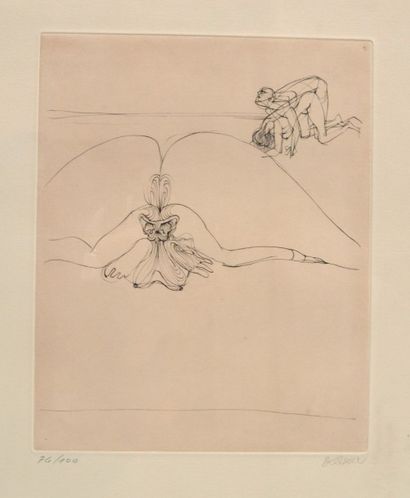 null Hans BELLMER (1902-1975), 

Scène érotique, 

Pointe sèche signée et numérotée...