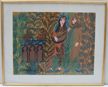 null Fatima LOUARDIRI (1958),

Couple de musiciens,

Gouache signée.

34 x 44 cm...