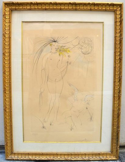 null Salvador DALI (1904-1989),

Vénus et l'amour, 

Pointe sèche colorée, signé...
