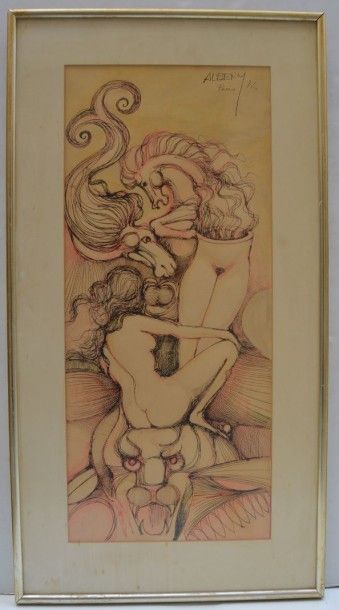 null Craig ALBERY (XX ème), 

Nus aux chevaux, 1972,

dessin à la plume signé.

79...