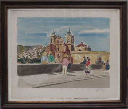 null Yves BRAYER (1907-1990),
Eglise à Oaxaca au Mexique 1966,
Lithographie en couleur...