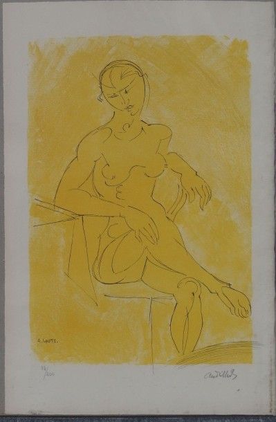 null André LHOTE (1885-1962),
Nu assis,
Lithographie en couleurs, signée et numérotée...