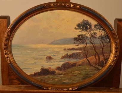 LUTA (XIX - XX ème), LUTA (XIX - XX ème), Bord de mer à marée basse, huile sur carton,...