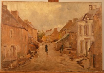 BOURGEOIS Eugène (1855-1909), BOURGEOIS Eugène (1855-1909), Rue de village animée,...