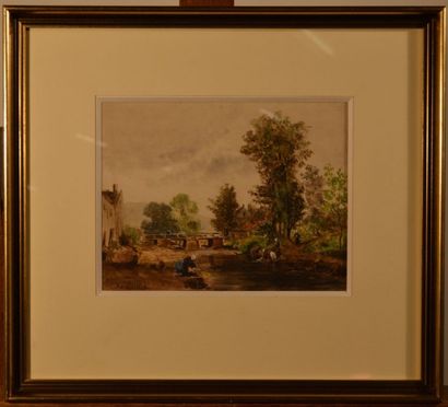 GUILLON Adolphe (1829-1896), GUILLON Adolphe (1829-1896),

 Paysage avec eaux, aquarelle,...