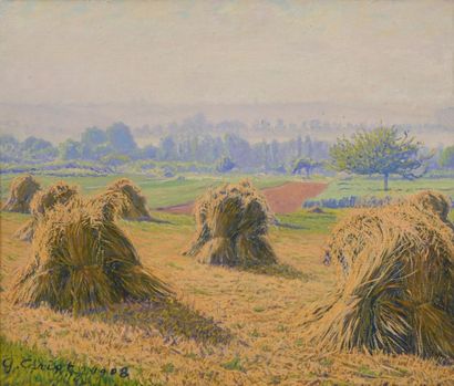 CARIOT Gustave (1872-1950), CARIOT Gustave (1872-1950), Paysage aux gerbes de blé,...