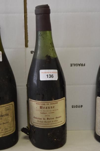 null 1 bouteille BEAUNE "cuvée Nicolas Rolin", Hospices de Beaune 1934 (collection...
