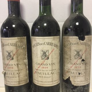 null 3 bouteilles MOULIN DES CARRUADES, Pauillac 1959 (ea, es, TLB) 