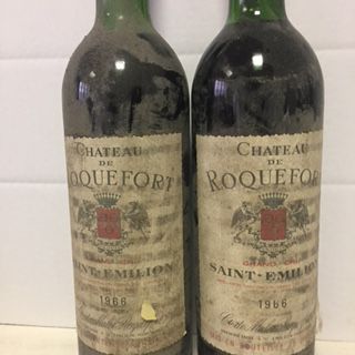 null 2 bouteilles CH. DE ROQUEFORT, St-Emilion 1966 (ets, 1 TLB, 1 LB) 