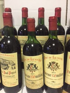 null 11 bouteilles BORDEAUX 1972 (5 Roc Lussac, 6 Pont-Peyrat 2 B) 