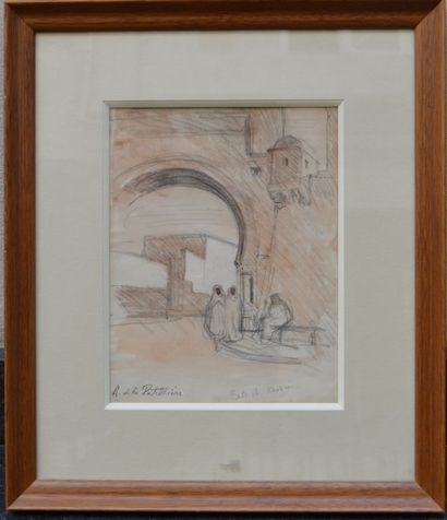 null Amédée de LA PATELLIERE (1890-1932), Bab El Khadra à Tunis, crayon et aquarelle,...