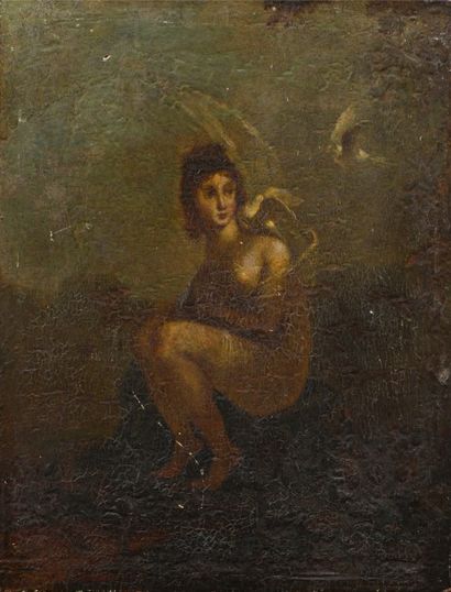 null Ecole FRANCAISE vers 1810-1820, Jeune femme à la colombe, Panneau, 22 x 17 ...
