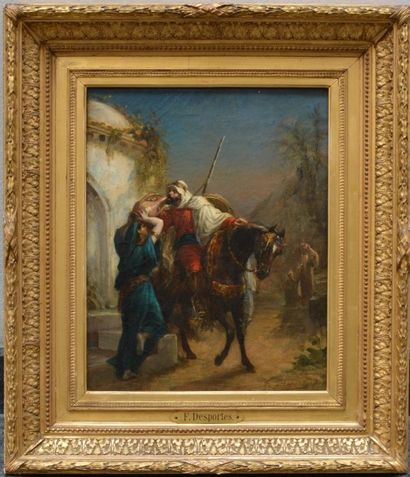 null DESPORTES Francisque (1849-1891), cavalier arabe se désaltérant, huile sur toile,...