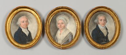 null Ecole FRANCAISE du XVIIIème, Portraits de famille, Suite de trois miniatures...
