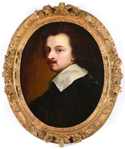 null Ecole ITALIENNE XVII d'après Van Dyck, Portrait de l'artiste, huile sur toile,...