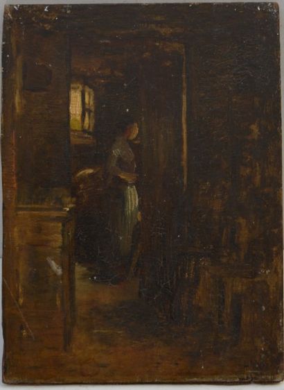 null Attribué à Louis METTLING (1847-1904), Scène d'intérieur, Huile sur panneau,...