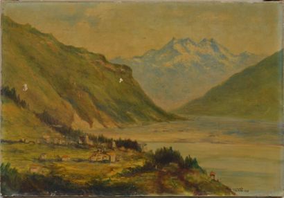 null LECOMPTE Georges (XIX-XXème), La dent du midi, lac de Genève, Huile sur toile,...