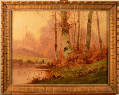 null CLAIR Charles (1860-1930), Paysage avec pêcheur, huile sur carton, signé en...
