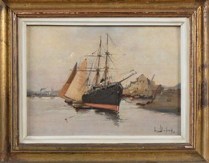 null Eugène GALIEN-LALOUE (1854-1941), Bateaux au port, Paire de panneaux, 15,5 x...