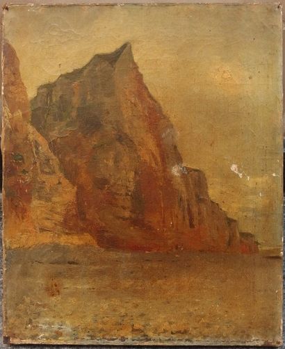 null Ecole FRANCAISE du XIXème, Vue de falaise, Huile sur toile, 40 x 33 cm. (ma...